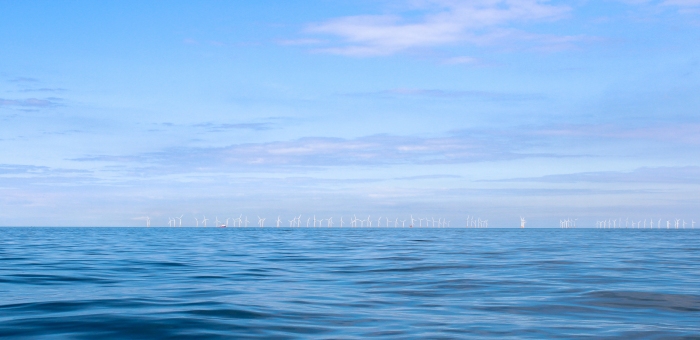 Wind Farm At Sea With Many Turbines